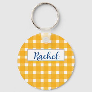 Porte-clés Gingham Personnalisé Jaune Blanc