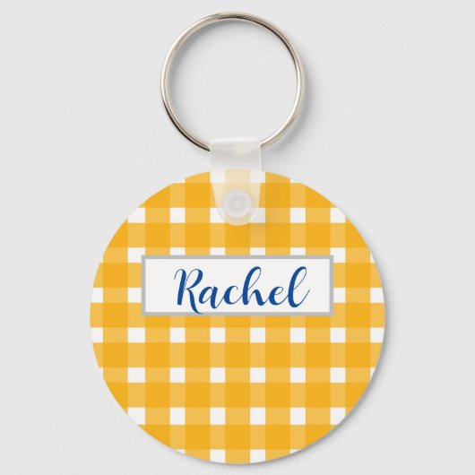 Porte-clés Gingham Personnalisé Jaune Blanc (Recto)