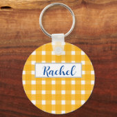 Porte-clés Gingham Personnalisé Jaune Blanc (Recto)