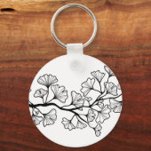 Porte-clés ginkgo noir avec feuille (Recto)