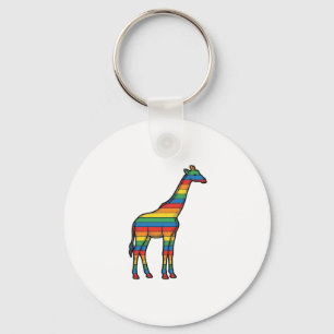 Porte-clés Girafe Arc-en-Ciel Gravure Vintage Design Vectorie