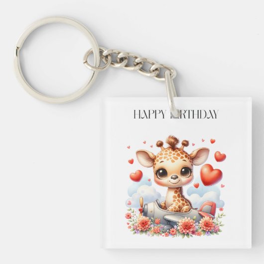 Porte-clés Girafe Avion Anniversaire (Devant)