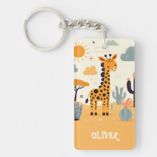 Porte-clés Girafe de dessin animé mignonne dans la savane