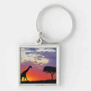 Porte-clés Girafe en silhouette au lever du soleil, Giraffa