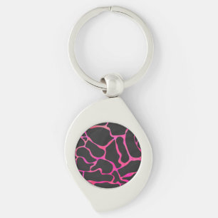 Porte-clés Girafe Imprimé Rose Chaud et Noir