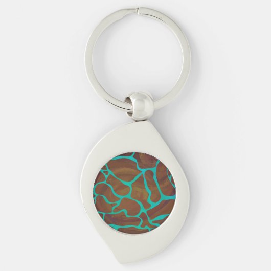 Porte-clés Giraffe Impression Brown et Turquoise (Devant)