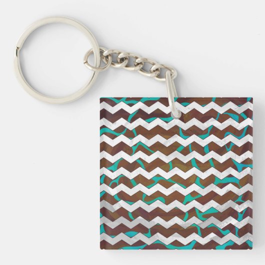 Porte-clés Giraffe Impression Brown et Turquoise (Devant)