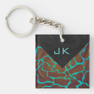 Porte-clés Giraffe Impression Brown et Turquoise
