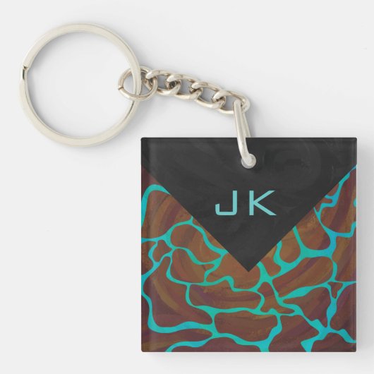 Porte-clés Giraffe Impression Brown et Turquoise (Devant)