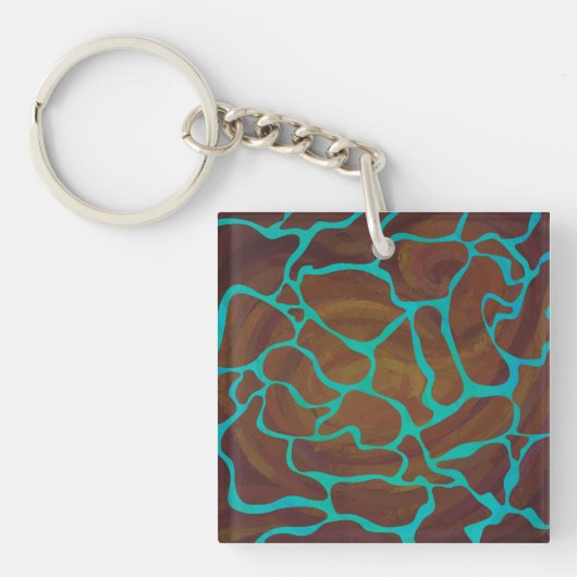Porte-clés Giraffe Impression Brown et Turquoise (Devant)