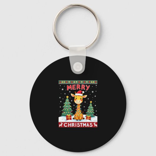 Porte-clés Giraffe Ugly Christmas Sweaters Funny Santa Hat Li (Recto)