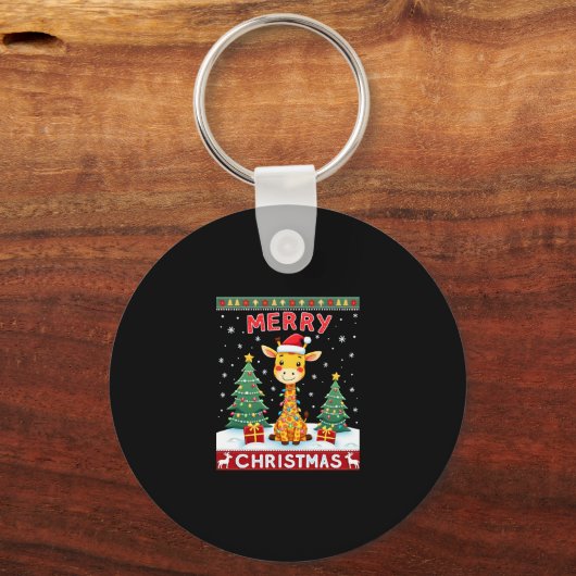 Porte-clés Giraffe Ugly Christmas Sweaters Funny Santa Hat Li (Recto)