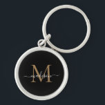 Porte-clés Girl Black Gold Monogramme Nom Élégant Script chic<br><div class="desc">Simple fille Noir Monogramme Or Élégant Chic Moderne Nom Porte - clé initial</div>
