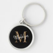 Porte-clés Girl Black Gold Monogramme Nom Élégant Script chic (Devant)