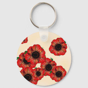 Porte-clés Girl name Poppy, red poppy pattern Art by LeahG