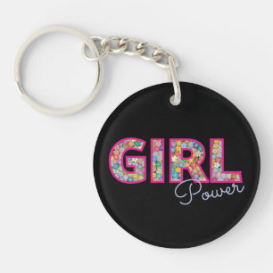 Porte-clés Girl Power Fille rose belles femmes Fleurs sauva