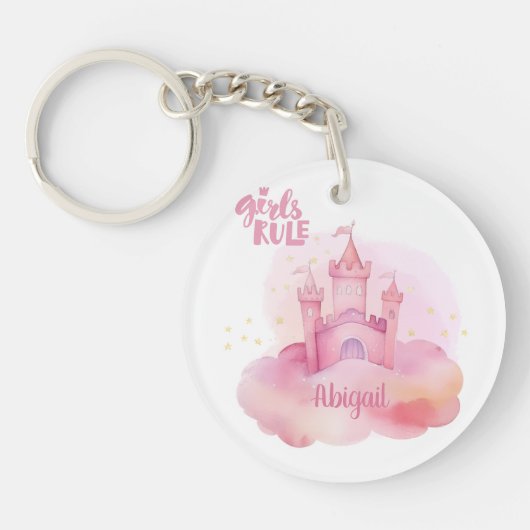 Porte-clés Girl Rule Palace sur le nuage rose personnalisable (Devant)