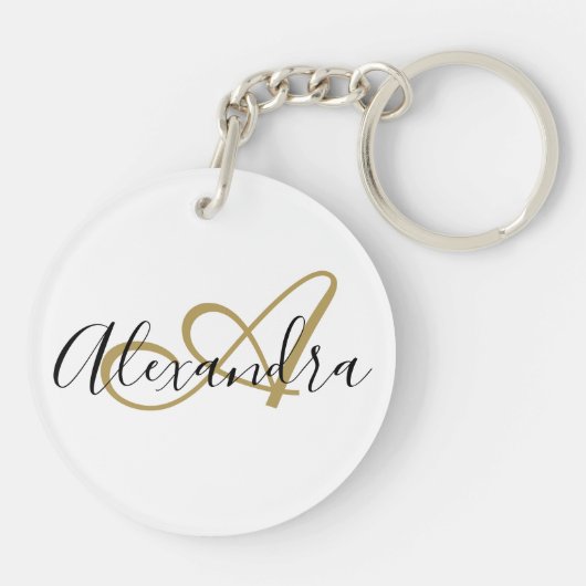 Porte-clés Girly Black White Gold Hearts Nom du script Monogr (Dos)