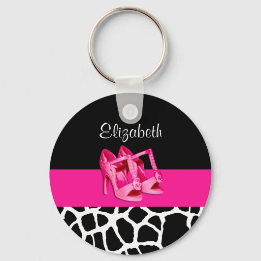 Porte-clés Girly Giraffe Imprimer Jolie Chaussures Roses Avec (Recto)