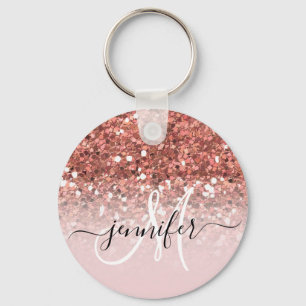 Porte-clés Girly Glam Rose Gold Parties scintillant Luxe Mono