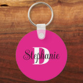 Porte-clés Girly Hot Pink Black and White Modern Monogram (Recto)