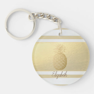 Porte-clés Girly Modern Gold Stripes, Or Ananas