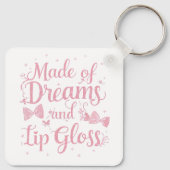 Porte-clés Girly Pink Bow "Dreams and Lip Gloss" Quote (Dos)