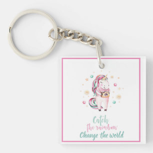 Porte-clés Girly Pink Unicorn Nom photo