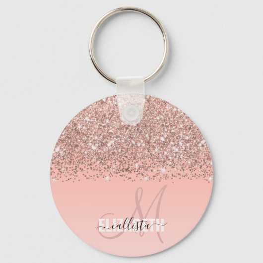 Porte-clés Girly Rose Gold Confetti Pink Gradient Monogram (Recto)