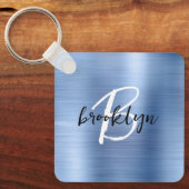 Porte-clés Glam Blue Brushed Metal Monogram  (Recto)