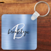 Porte-clés Glam Blue Brushed Metal Monogram  (Verso)