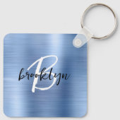 Porte-clés Glam Blue Brushed Metal Monogram  (Dos)