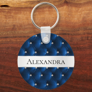 Porte-clés Glam Blue faux Velvet Nom de luxe