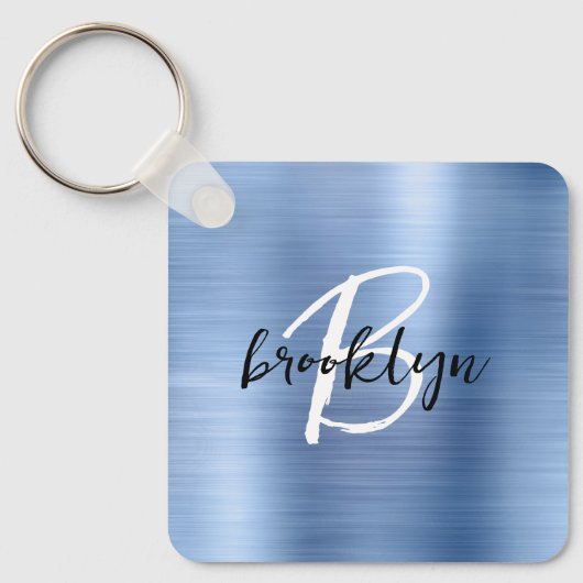 Porte-clés Glam Blue Métal Brossé Monogramme (Recto)