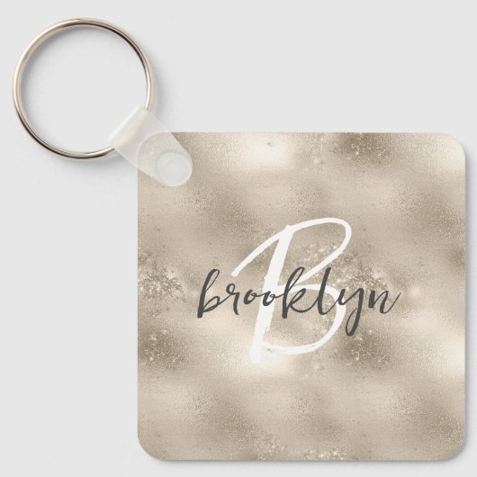 Porte-clés Glam Champagne Or Glitter Sparkle Monogramme (Recto)