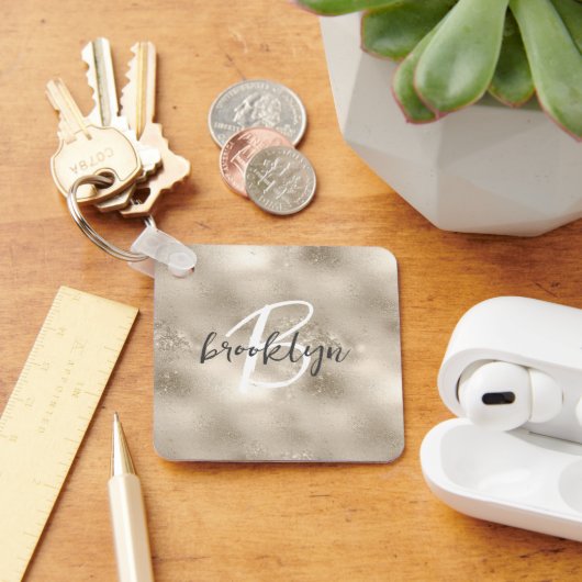 Porte-clés Glam Champagne Or Glitter Sparkle Monogramme  (Bureau)