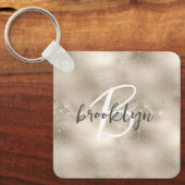 Porte-clés Glam Champagne Or Glitter Sparkle Monogramme (Recto)