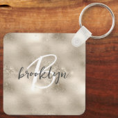 Porte-clés Glam Champagne Or Glitter Sparkle Monogramme (Verso)