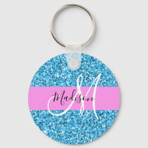Porte-clés Glam Ciel Bleu Rose Paillettes Paillettes Monogram