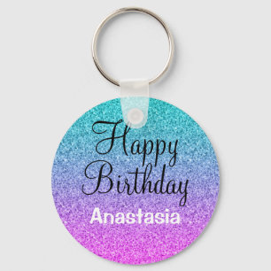 Porte-clés Glam Happy Birthday Ombre Pink Blue Purple Parties