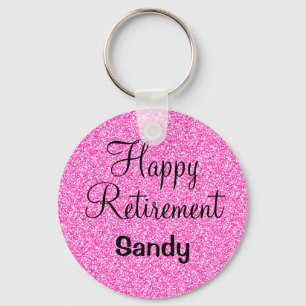 Porte-clés Glam Happy Retirement Hot rose Parties scintillant