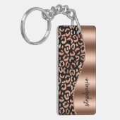 Porte-clés Glam Leopard Spots Rose Gold Black Metallic Nom (Devant gauche)