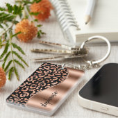 Porte-clés Glam Leopard Spots Rose Gold Black Metallic Nom (Devant droit)