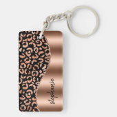 Porte-clés Glam Leopard Spots Rose Gold Black Metallic Nom (Dos)