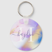 Porte-clés Glam Lilac Gold Abstrait Peinture Élégant Monogram (Recto)
