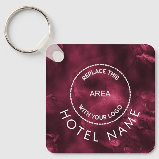 Porte-clés Glam Metallic Burgundy Hotel Logo Qr Code Nom (Recto)