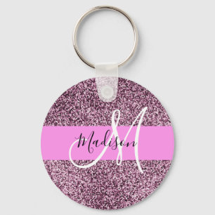 Porte-clés Glam Pink & Violet Glitter Sparkles Monogram Name