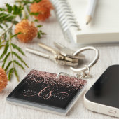Porte-clés Glam Rose Gold Parties scintillant Élégant Monogra (Devant Droit)