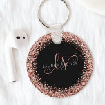 Porte-clés Glam Rose Gold Parties scintillant Élégant Monogra<br><div class="desc">Glam Rose Gold Parties scintillant Elégant Porte - clé Monogram,  Personnalisez facilement ce design porte - clé chic et branché avec une élégante parties scintillant brillante rose or sur un arrière - plan noir. Le design comprend votre monogramme manuscrit avec de jolis tourbillons et votre nom.</div>