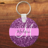 Porte-clés Glam Rose & Violet Pailletés Monogramme Nom (Recto)